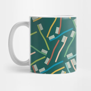 Toothbrush Pattern on Green Background Mug